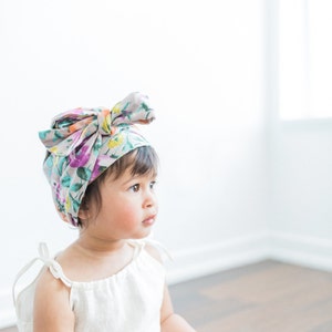 Baby Headwrap, Baby Turban, HeadBand, Watercolor Floral Print, Pink Beige, Newborn 2 years image 3