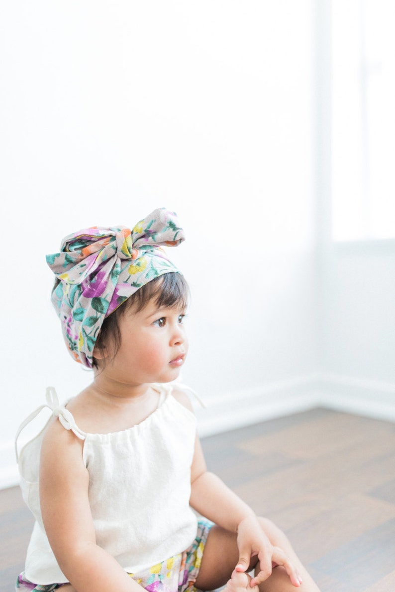 Baby Headwrap, Baby Turban, HeadBand, Watercolor Floral Print, Pink Beige, Newborn 2 years image 3