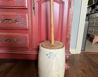 Antique Western Stoneware Co Butter Churn w/Lid and Plunger