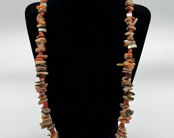 Native American Orange Conch Shell Necklace with Silver Wampum Bead Back and Clasp