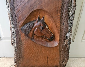 Carved Wood Horse Head Plaque