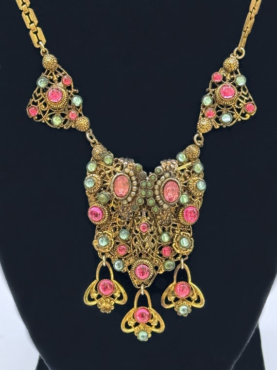 Antique Costume Jewelry Rhinestone Necklace, Poss… - image 2