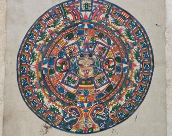 Painted Leather Mayan Calendar Art