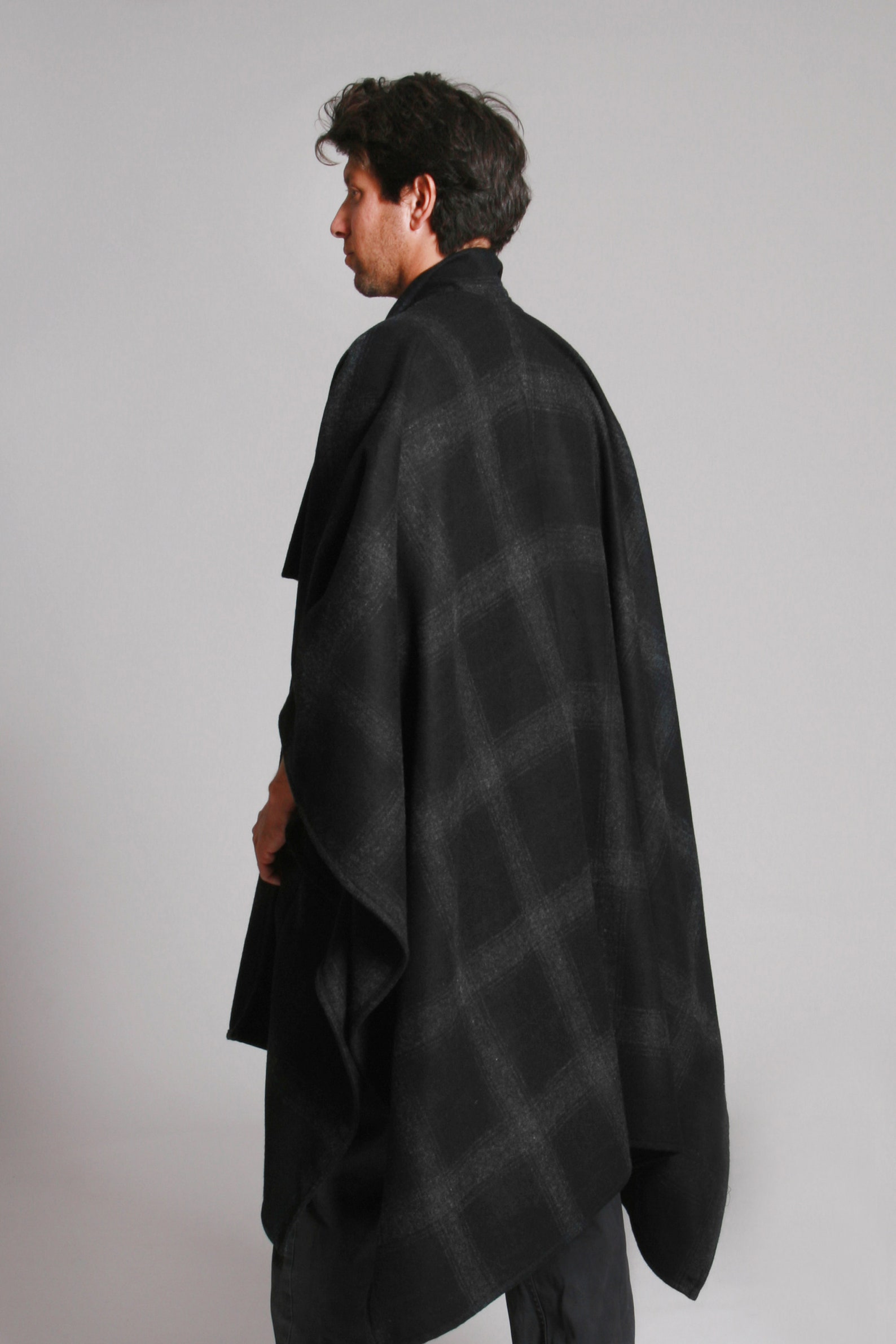 checked cape coat