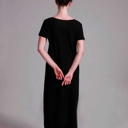 Long Black Dress | Cotton Jersey Summer Dress | Short Sleeve Dress shops | Size S