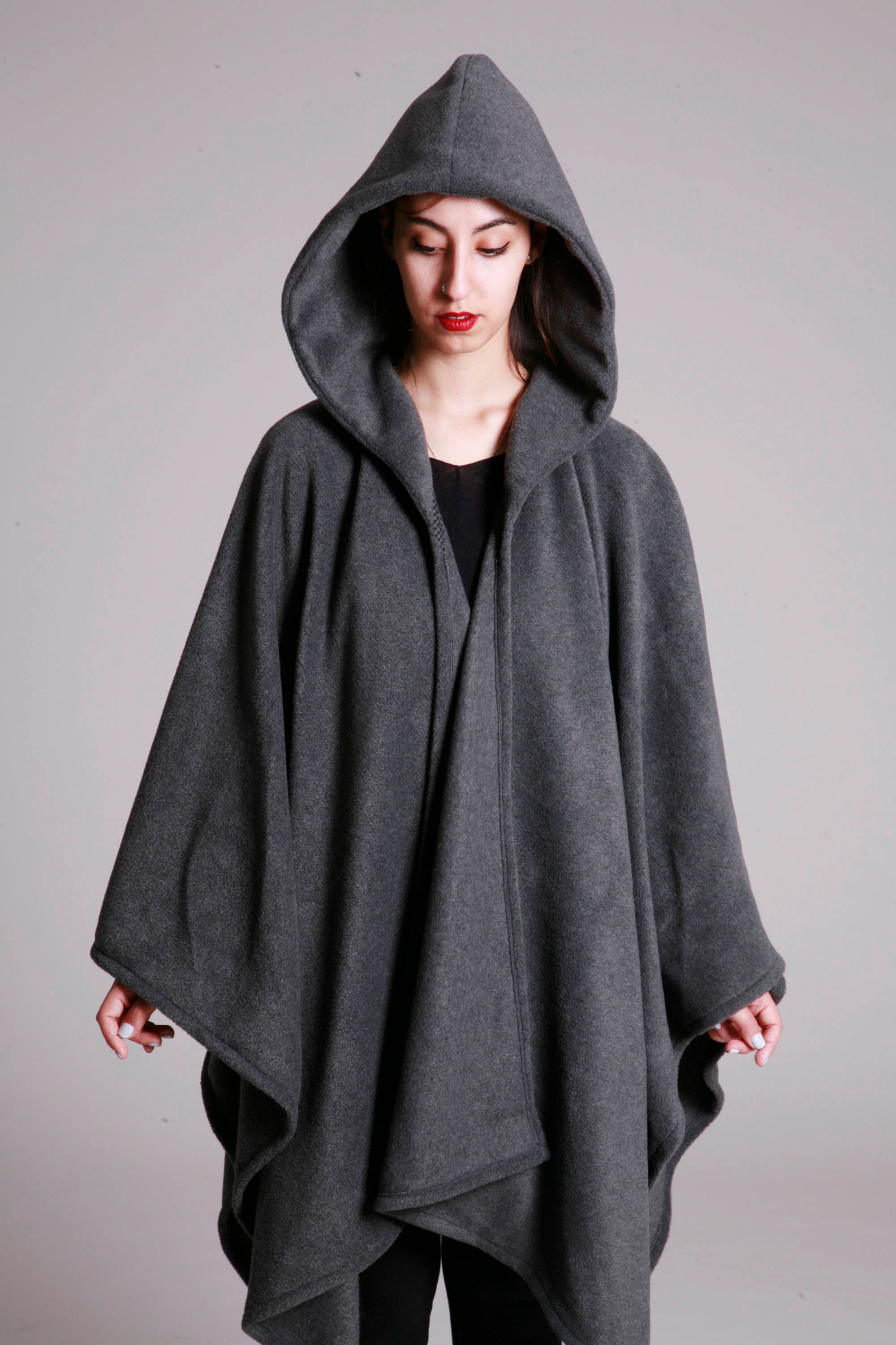 Dark Grey Fleece Hooded Cape Warm And Cozy Hooded Poncho | Etsy