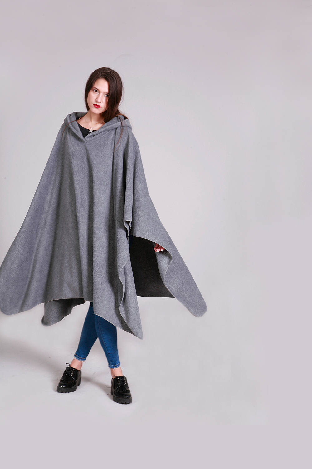 Poncho Women Fleece Poncho Plus Size Hooded cape Grey Etsy
