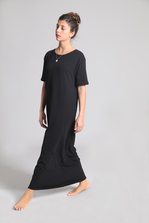 Casual Short Sleeve Dress Long Black 