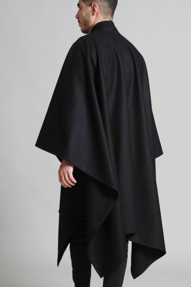 Black Wool Mens Poncho Cape Cloak for Winter Cape Jacket Etsy