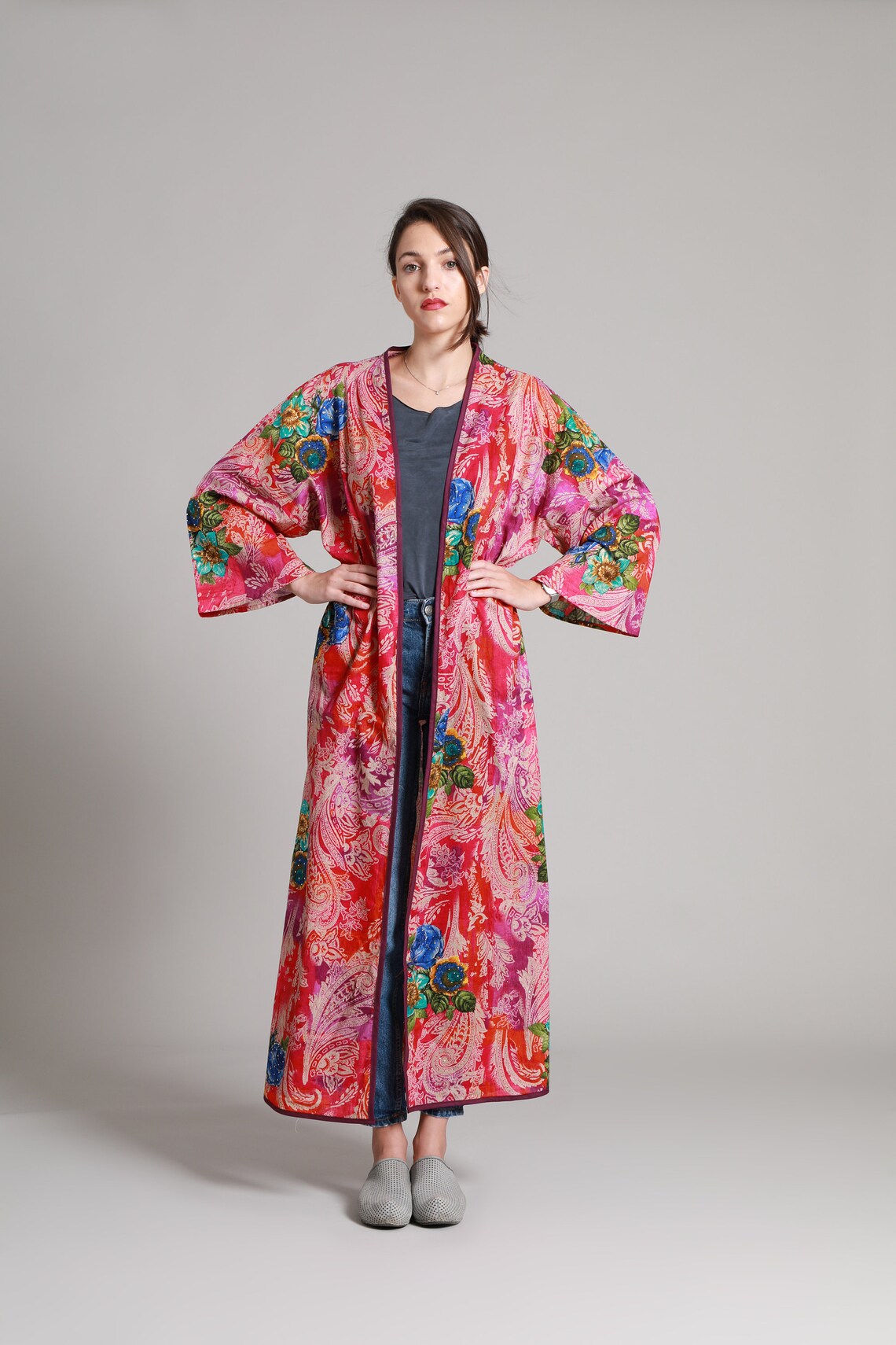 Multicolored Kimono Cardigan Cotton Long Cardigan Spring Etsy