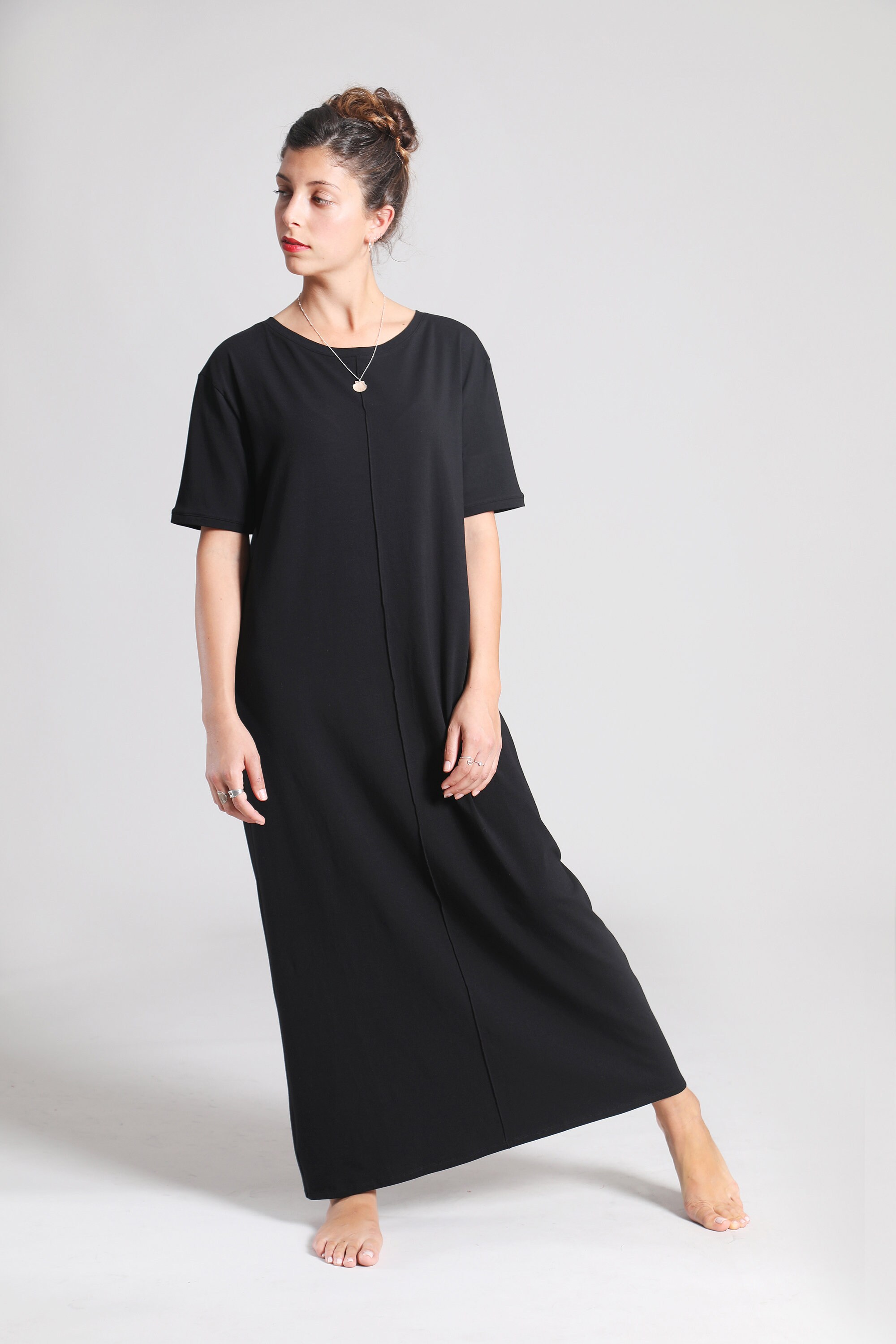 Casual Short Sleeve Dress Long Black Dress Cotton Jersey Etsy Ireland