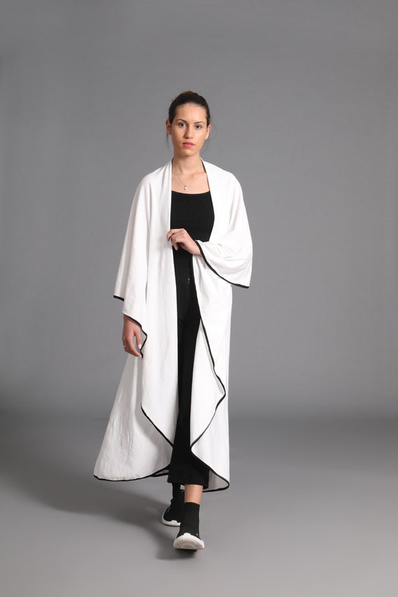 White Cotton Jersey Cape Cardigan Long 