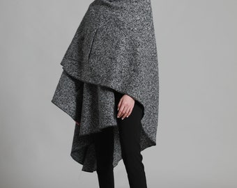 Black And White Shawls And Wraps Ikat Cotton Poncho Cape For Spring Summer