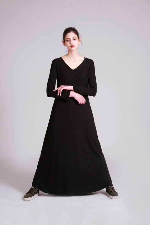 long sleeve black cotton dress