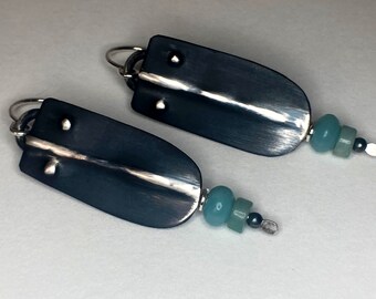 Primitive Sterling Silver Earrings with Amazonite and Sterling Beads. Free U.S. Shipping