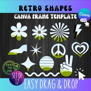 retro canva frames bundle, editable template, sublimation background template canva, drag and drop, canva frame, frame bundle