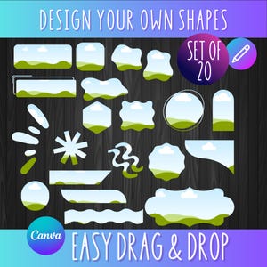 custom shapes canva frames, decorative frames, canva frames bundle, easy to use, drag and drop, canva template, custom canva frames