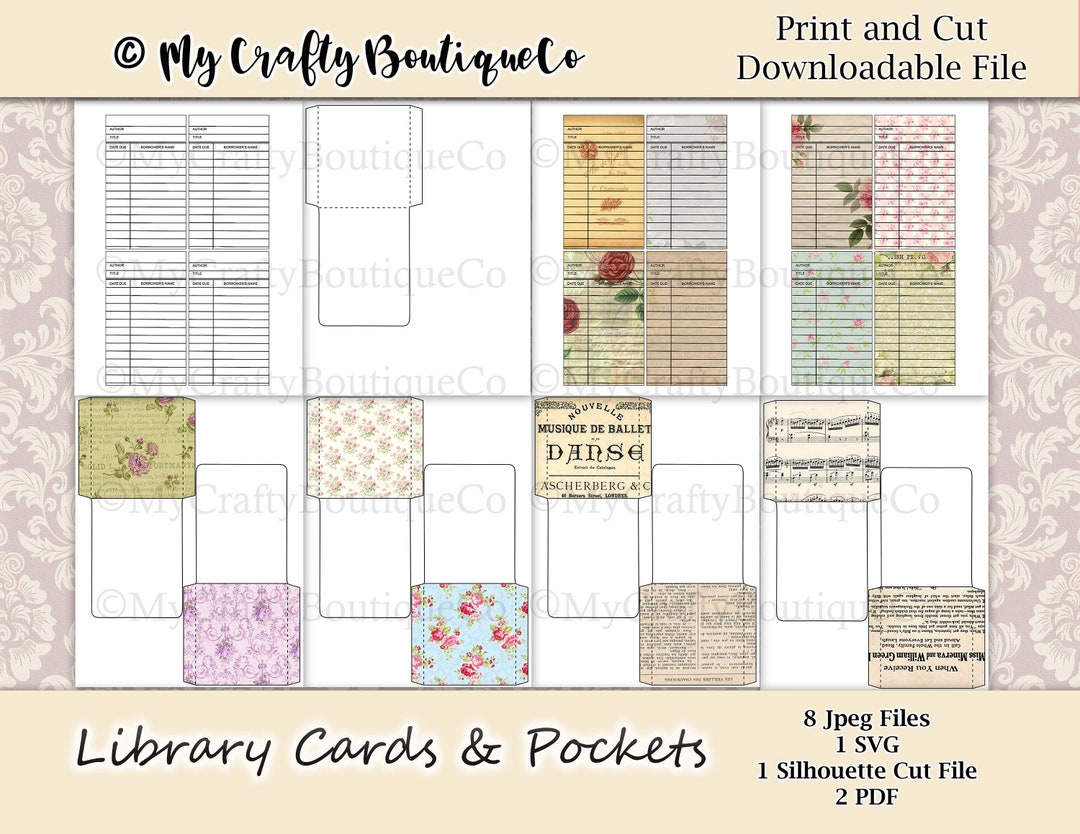 Library Cards & Pockets Print and Cut Etsy