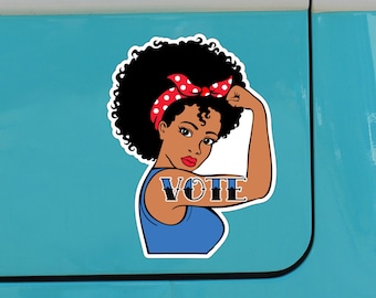 Black Women Vote Bumper Sticker, Black Women Vote Rosie the Riveter with Vote Tattoo Car Sticker