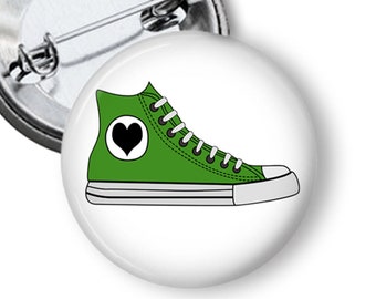 Green Converse Sneaker with Black Heart Gun Control School Shooting pin