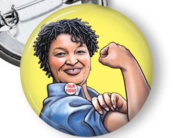 Stacey Abrams button with matching postcard Fair Fight Black Voters Matter