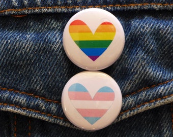 Trans Flag Pin, Pride Button, Gay Pride Rainbow Flag button, Trans Rights Pin