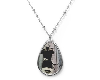 Dark Fashion Gothic Haunting Collage Oval Necklace