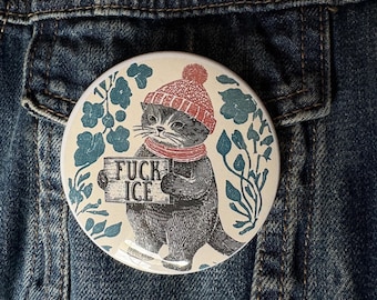 Fuck ICE cat button