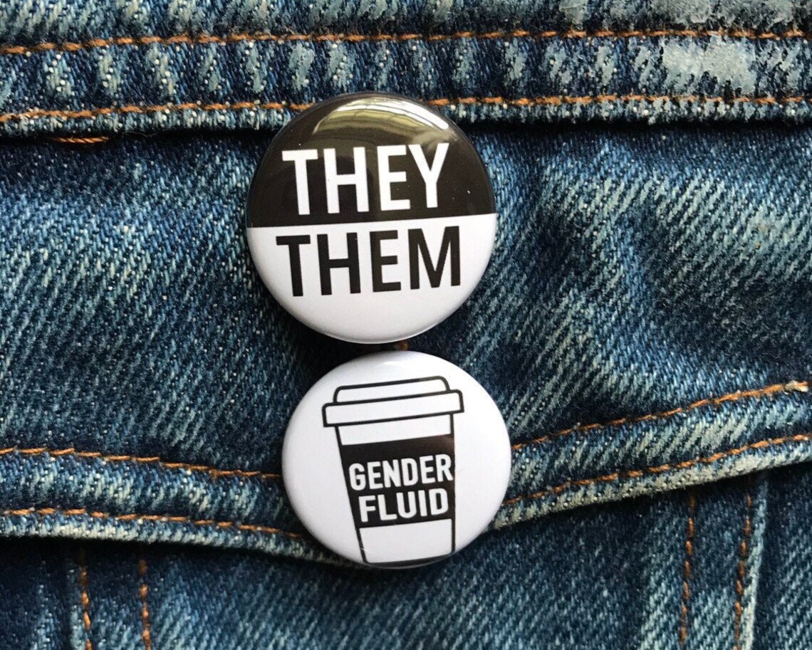 Gender Fluid Button They Them Pin Pronoun Pin Gender Etsy