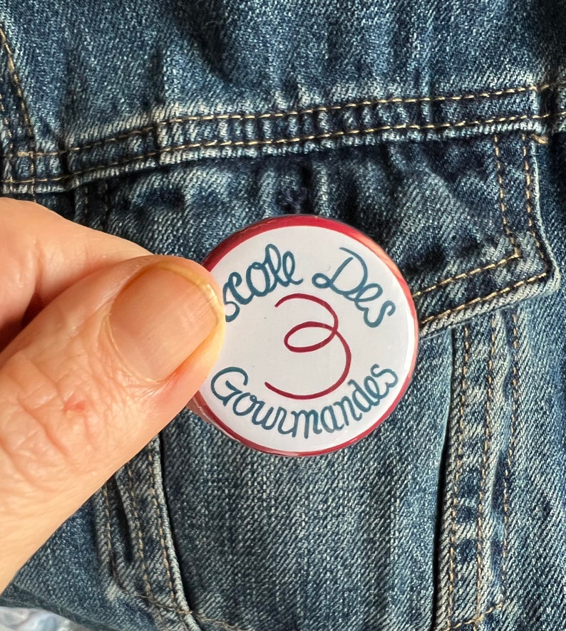 Julia Child's patch pinback button L'école des trois gourmandes button 1.25 or new 3 inch large button image 3