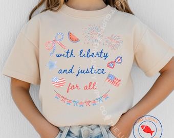 With Liberty and Justice for All Youth T-Shirt: July 4th Liberal Kids Tee, Y'all means All Infant