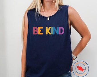 Be Kind Rainbow Unisex Tank Top, Relaxed Fit Cotton, Pride Shirt