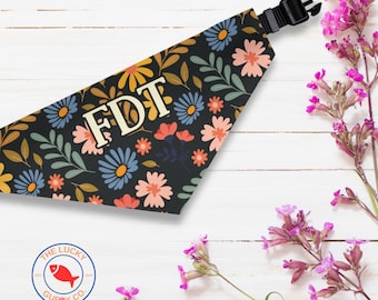 FDT floral boho dog bandana, dogs for democracy, dogs against fascism, protest pet bandana, and still we rise, democracy or dictatorship
