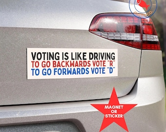 Funny Democrat Bumper Sticker, Voting is Like Driving, Blue Wave 2026 Magnet
