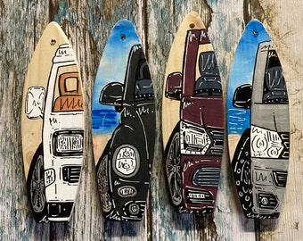Personalized mini surfboard camper van