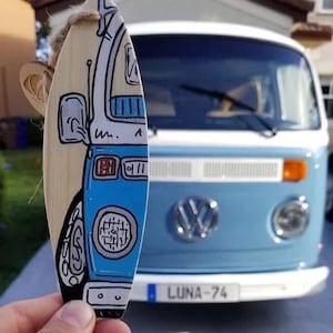 Personalized mini surfboard camper van