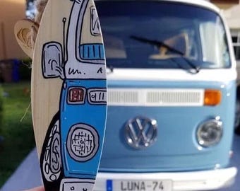 Personalized mini surfboard camper van