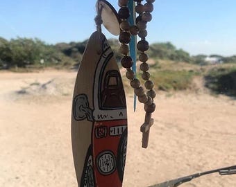 Personalized mini surfboard camper van