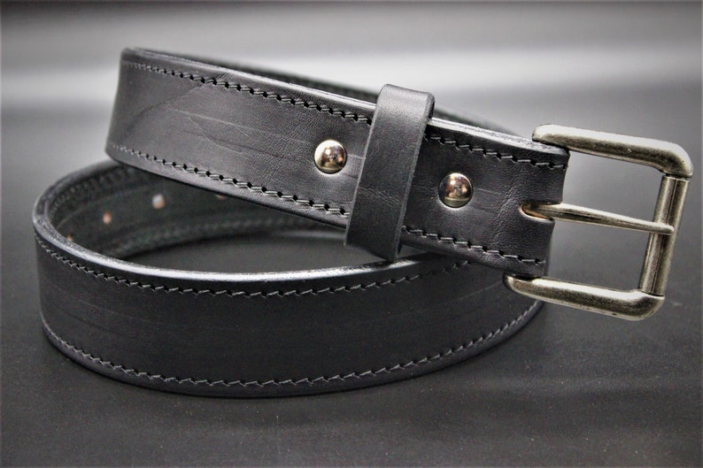 Simple Leather Work Belt Full Grain Leather Belt Black - Etsy