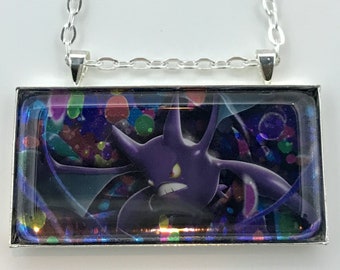 Crobat Necklace - Holographic Pokemon Card Necklace - Upcycled Pokemon Card Pendant w/Chain - Bar Necklace - Pokemon Necklace
