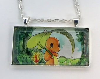 Charmander Necklace - Pokemon Card Necklace - Upcycled Pokemon Card Pendant w/Chain - Bar Necklace - Pokemon Necklace - Pokemon Pendant