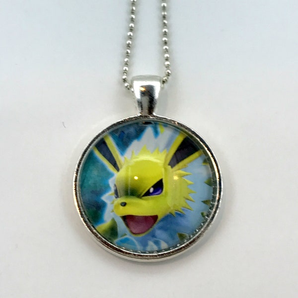 Jolteon Pokemon Necklace OR Keychain - Upcycled Pokemon Card Pendant - Silver Pendant w/Chain - Jolteon Necklace - Pokemon Card Necklace