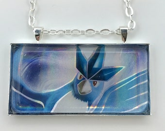 Articuno Necklace - Holographic Pokemon Card Necklace - Upcycled Pokemon Card Pendant w/Chain - Bar Necklace - Pokemon Necklace