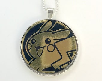 Pikachu Pokemon Necklace OR Keychain - Upcycled Pokemon Coin Pendant - Silver Pendant w/Chain - Pikachu Necklace - Pokemon Coin Necklace