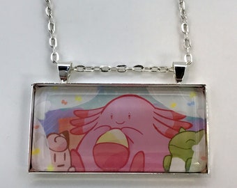 Chansey Necklace - Pokemon Card Necklace - Upcycled Pokemon Card Pendant w/Chain - Bar Necklace - Pokemon Necklace - Pokemon Pendant