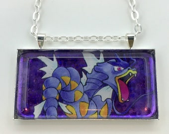 Gyarados Necklace - Holographic Pokemon Card Necklace - Upcycled Pokemon Card Pendant w/Chain - Bar Necklace - Pokemon Necklace