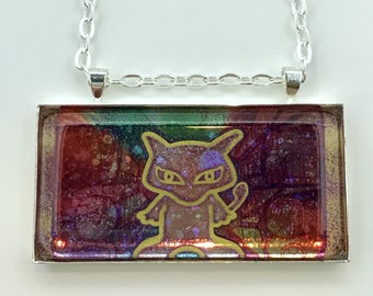 Ancient Mew Necklace - Holographic Pokemon Card Necklace - Upcycled Pokemon Card Pendant w/Chain - Bar Necklace - Pokemon Necklace