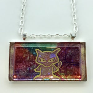 Ancient Mew Necklace - Holographic Pokemon Card Necklace - Upcycled Pokemon Card Pendant w/Chain - Bar Necklace - Pokemon Necklace