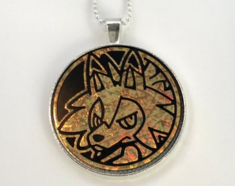 Lycanroc Necklace - Pokemon Necklace OR Keychain - Upcycled Pokemon Coin Pendant w/Chain - Pokemon Pendant - Pokemon Coin Necklace