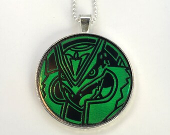 Mega Rayquaza Necklace - Pokemon Necklace OR Keychain - Upcycled Pokemon Coin Pendant w/Chain - Mega Pokemon Pendant - Pokemon Coin Necklace